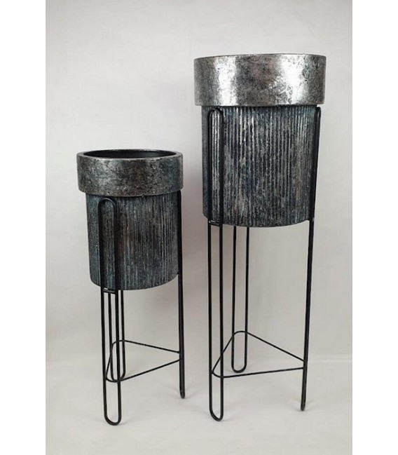 Lot de 2 cache pot sur pied argent