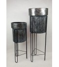 Lot de 2 cache pot sur pied argent