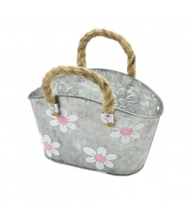Contenant zinc fleur + corde oval 