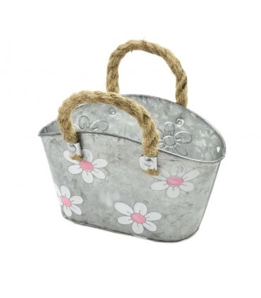 Contenant zinc fleur + corde oval 