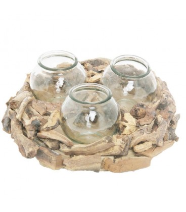 Couronne bois flotté natur +3 verre