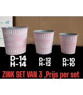 Lot de 3 cache pot zinc rose 