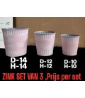 Lot de 3 cache pot zinc rose 